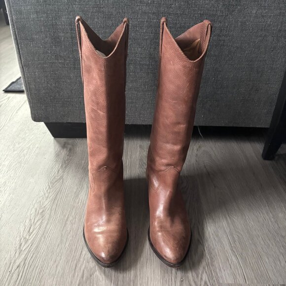 FRYE | Women's Ray Western Pull-On Seam Tall Leather Boots 6.5 Brown Cognac Soft - Picture 7 of 11